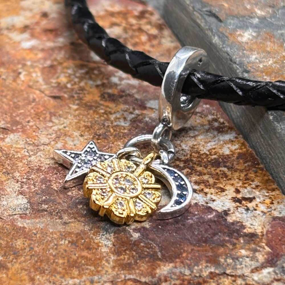 Celestial Triple Dangle Bracelet Charm - S925 Sterling Silver Fits Pandora